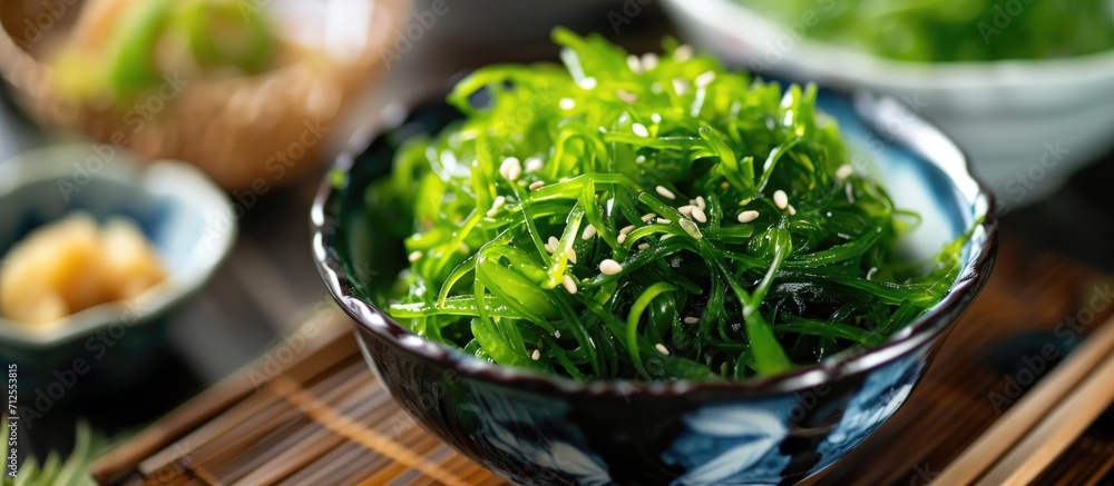 Bowl of seaweed salad from Japan. - obrazy, fototapety, plakaty 