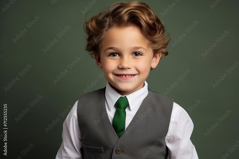 Portrait of a little boy in a suit and tie on a green background Portrait of a little boy in a suit and tie on a green background