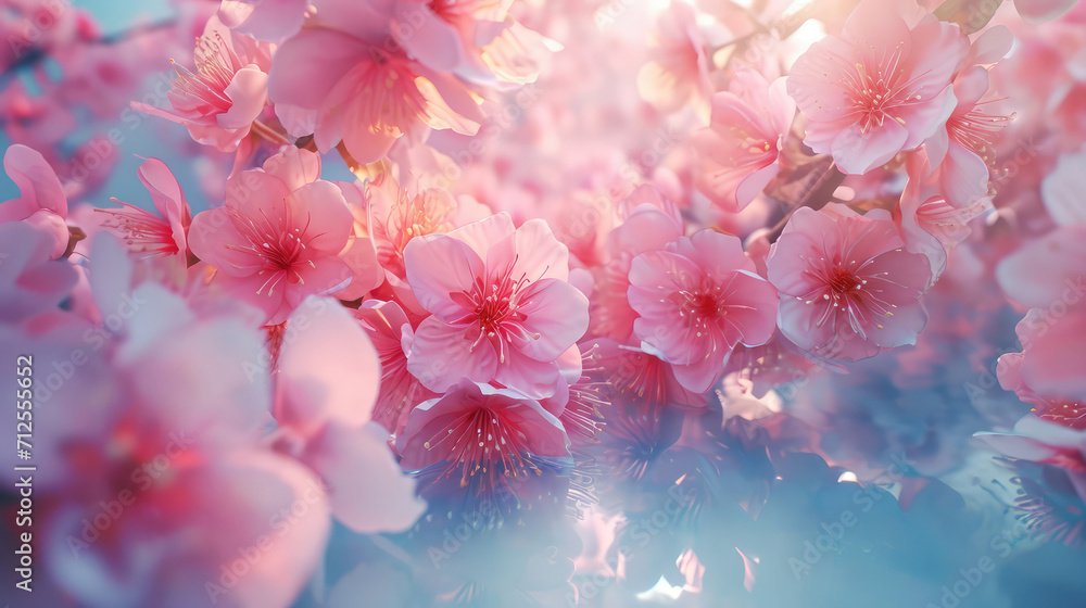 Cherry blossoms radiating with the soft, warm light of the morning sun. Cherry blossoms radiating with the soft, warm light of the morning sun.