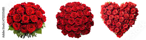 Set of bouquets of red roses cut out transparent isolated on white background  PNG file