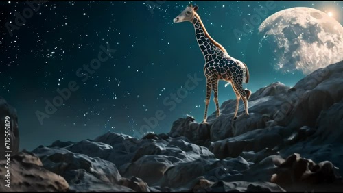 giraffe with moonlight photo
