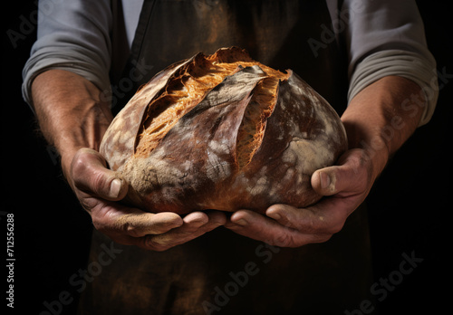 the hands of someone holding a loaf of bread