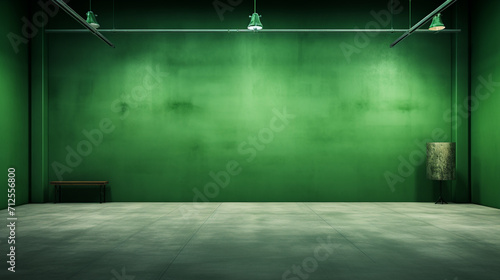 empty green room with wall and spotlights , Generate AI