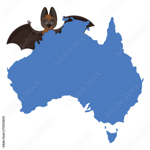 Kalong flying fox along with a map of mainland Australia