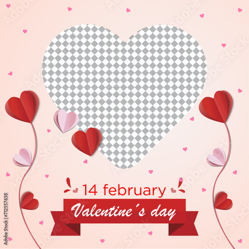 Banner plantilla en forma de corazón para el 14 de febrero día de san Valentín, día del amor y la amistad, con flores de corazones