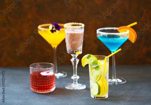 Different cold refreshing cocktails on the table