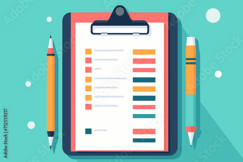 To do list and planning checklist concept. Checking on paper to do list, Daily task or agreement, Clipboard, Flat design style. Isolated vector illustration