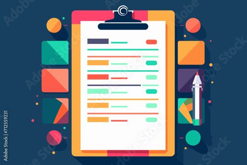 To do list and planning checklist concept. Checking on paper to do list, Daily task or agreement, Clipboard, Flat design style. Isolated vector illustration