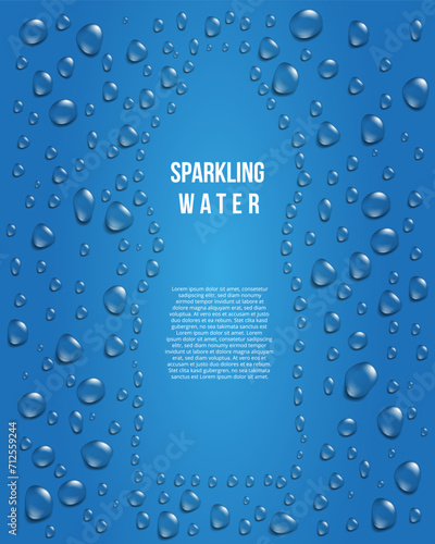 Blue drinking water background, bottle shape with droplet design, editable vector illustration with copy space