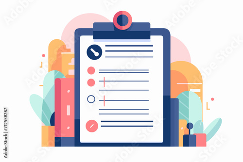 To do list and planning checklist concept. Checking on paper to do list, Daily task or agreement, Clipboard, Flat design style. Isolated vector illustration