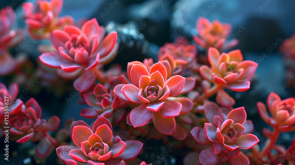 Vibrant red petals of an echeveria succulent capture the essence of nature's delicate beauty in this stunning close-up of an herbaceous saxifragales plant