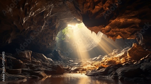 beautiful cave with a small puddle photo