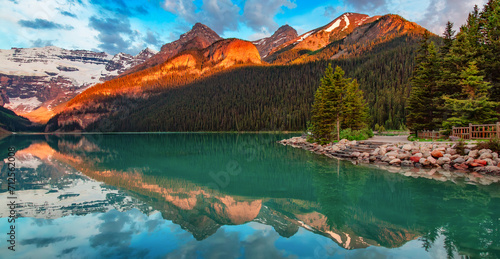 Glacier Lake in Canadian Rocky Mountain Landscape. Nature Background Panorama photo