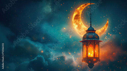 Ramadan Kareem background. Ornamental Arabic lantern with burning candle glowing . Festive greeting card  invitation for Muslim holy month Ramadan Kareem.
