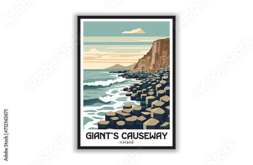 Giant's Causeway, Ireland. Vintage Travel Posters. Vector art. Famous Tourist Destinations Posters Art Prints Wall Art and Print Set Abstract Travel for Hikers Campers Living Room Decor