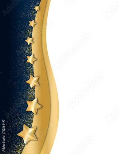 Elegant Formal Blue & Gold Stars Glitter Wave Shape Frame Transparent