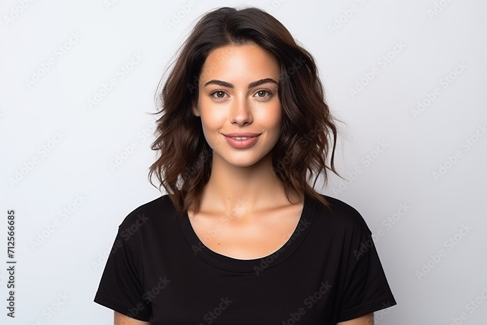 Happy woman with white shirt created with Generative AI Happy woman with white shirt created with Generative AI