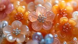  a close up of a bunch of beads with a flower on top of one of the beads and a flower on the other side of the beads.