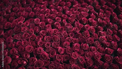 Large view of a burgundy red roses field 