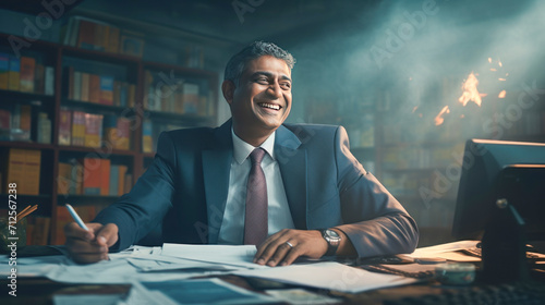 senior businessman sitting in the office and smiling