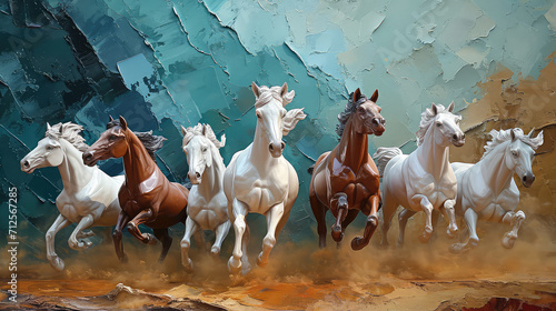 illustration paintings seven horses of successful unique wall paintings photo