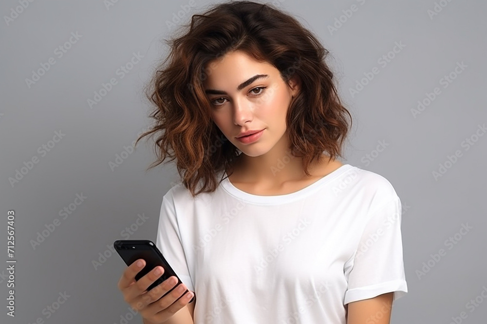 Happy woman with white shirt created with Generative AI Happy woman with white shirt created with Generative AI