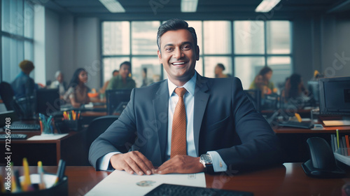senior businessman sitting in the office and smiling