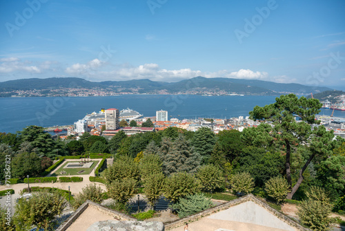 View towards the harbour and estuary of Vigo in Spain from the historic castle on Monte do Castro