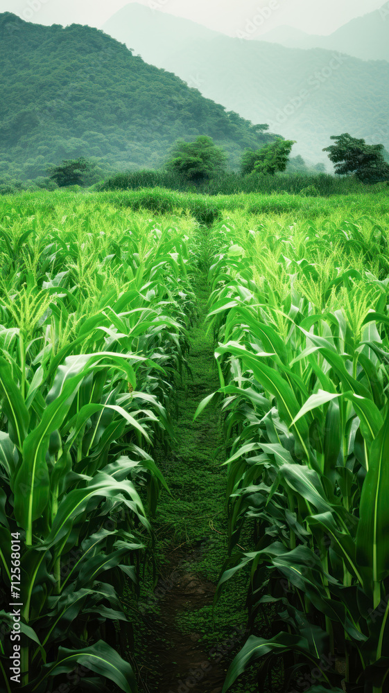 Fototapeta premium Green corn agriculture field