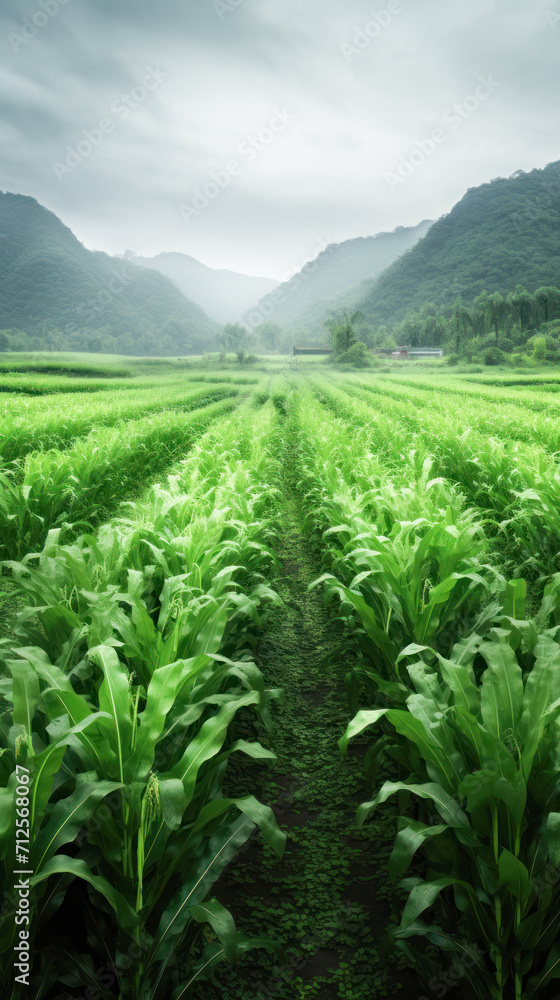 Fototapeta premium Green corn agriculture field