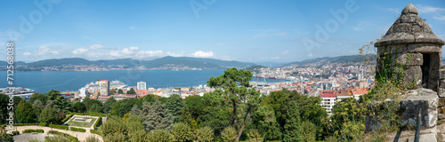 View towards the harbour and estuary of Vigo in Spain from the historic castle on Monte do Castro