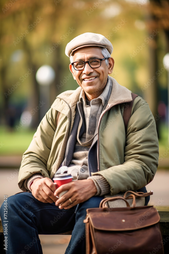 senior man drinking tea or coffee at garden senior man drinking tea or coffee at garden