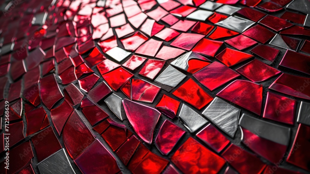 a close up of a piece of art made out of red and black squares of glass with a white background. a close up of a piece of art made out of red and black squares of glass with a white background.