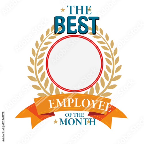 An award badge for the best employee of the month with a laurel wreath and a ribbon banner.