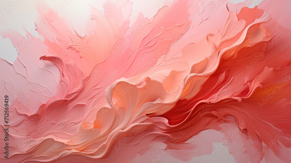 Wallpaper background with texture of acrylic paint strokes in pastel peach and pink colors