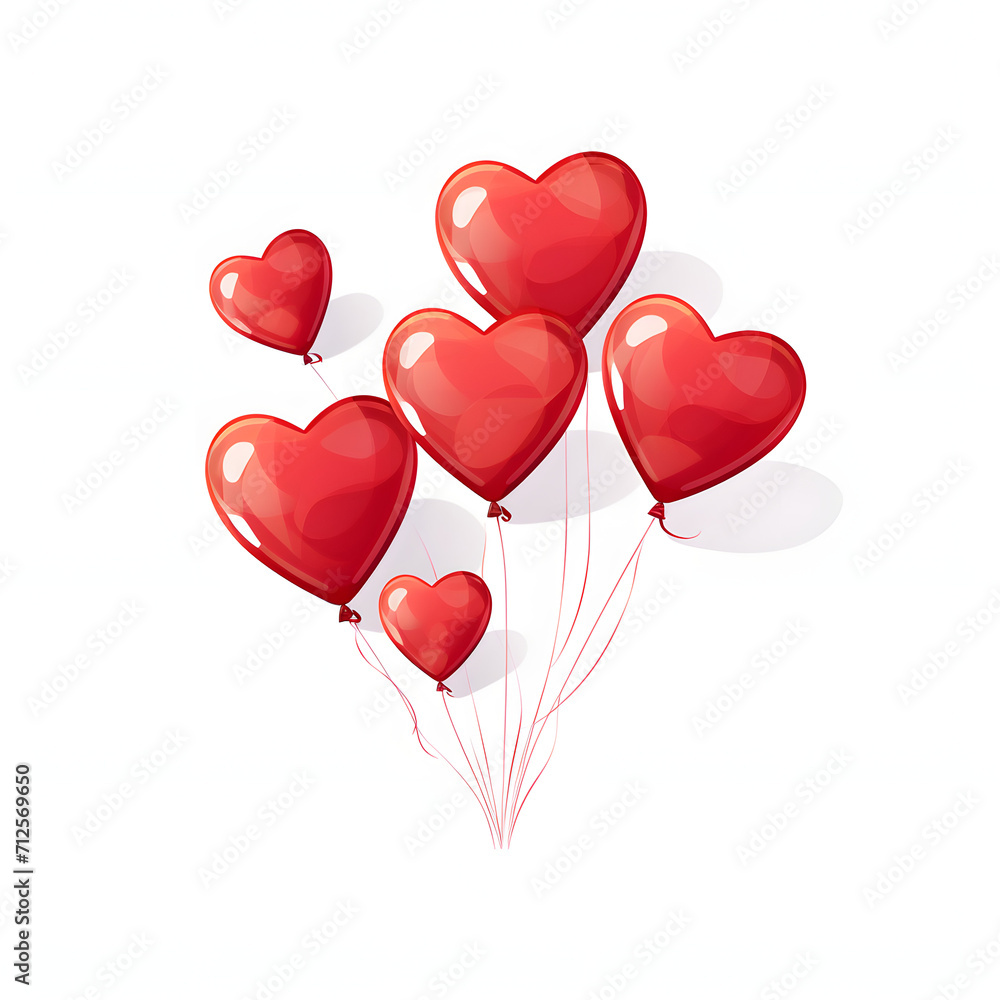 Heart-shaped balloons floating against a clear sky isolated on white background, hand drawn, png
