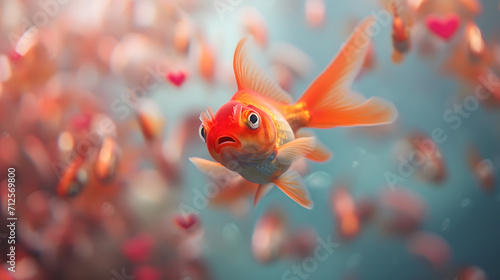 A vibrant goldfish, with wide-eyed surprise, swims gracefully through its underwater kingdom, its delicate fin catching the light as it explores the colorful world of marine biology and the intricaci © Daniel