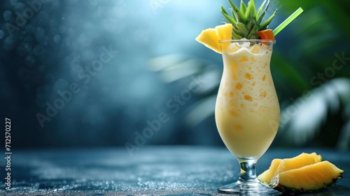  a close up of a drink in a glass with a pineapple garnish and a slice of pineapple.