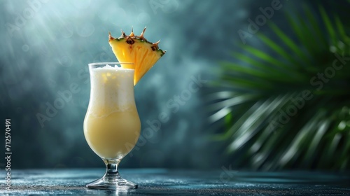  a glass filled with a drink sitting on top of a table next to a leafy green leafy plant.