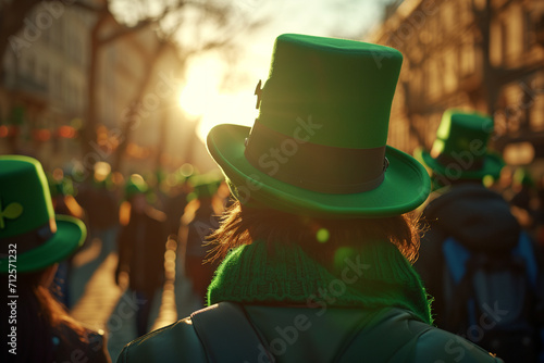 St Patrick's Day Parade Revelers in Festive Green Hats Generative AI image photo