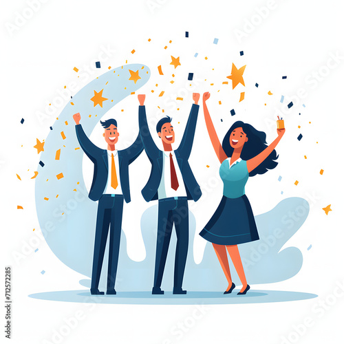 Team celebrating a successful project completion isolated on white background, simple style, png
 photo