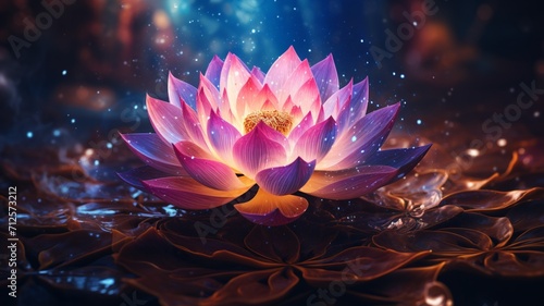 The crystal lotus emits magical light illustration Ai generated art