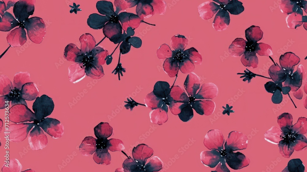  a close up of a pink background with black and red flowers on a pink background with black and red flowers on a pink background.