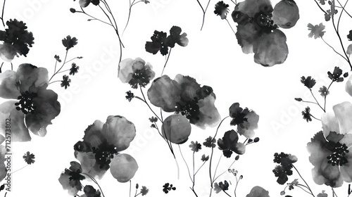  a black and white photo of flowers on a white background with a black and white watercolor painting of flowers on a white background.
