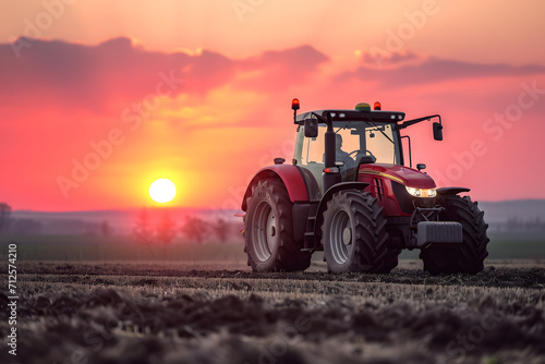 tractor at sunset, farmer on field