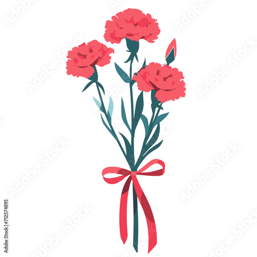 赤いカーネーションのベクターイラスト、リアル、花束、りぼん、母の日