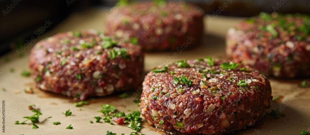 Handcrafted uncooked patty. Handcrafted uncooked patty.