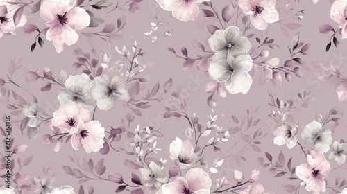  a floral wallpaper with pink and white flowers on a light purple background with leaves and flowers on a light pink background.