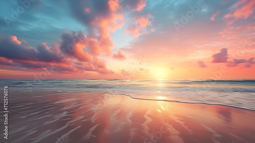 Beautiful sunrise over the sea. Nature composition. 3d render © Anna