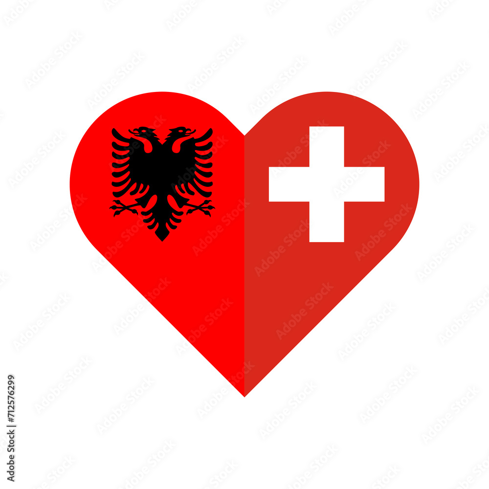 unity concept. heart shape icon of albania and switzerland flags. vector illustration isolated on white background unity concept. heart shape icon of albania and switzerland flags. vector illustration isolated on white background